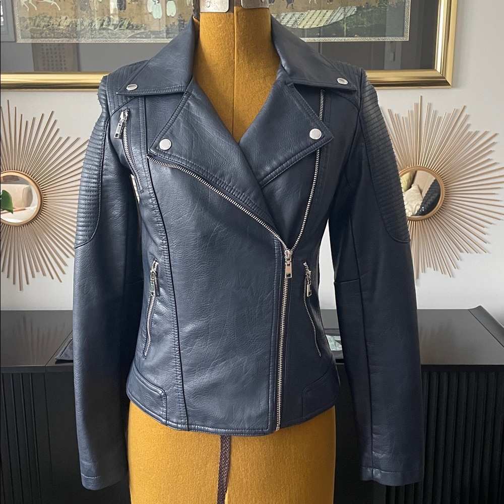 Tommy Hilfiger Vegan Navy Moto Jacket